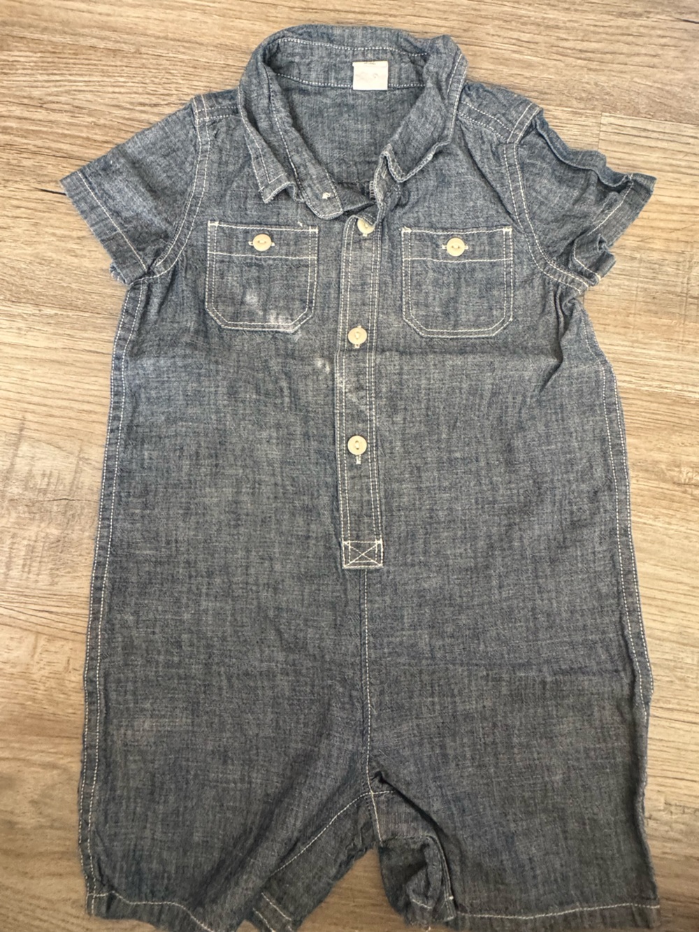GAP Chambray Short-Sleeve Romper in Denim Blue